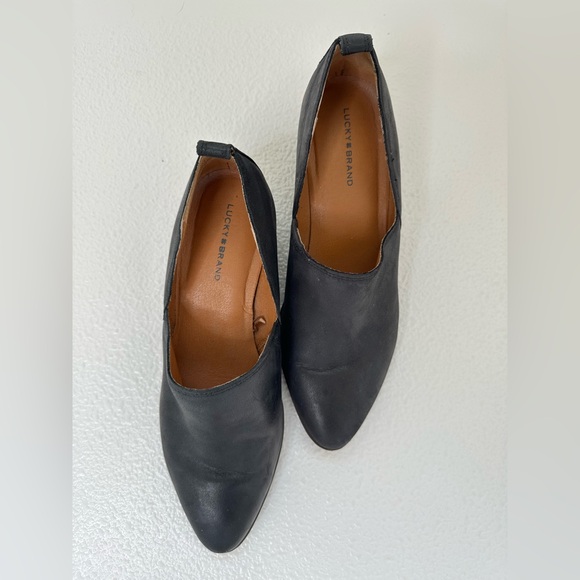 Lucky Brand Black Leather Ankle Block Heel Booties Women’s 8.5 - Picture 1 of 7